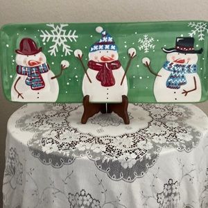Pier 1 Imports Jolly Holiday Snowman Platter Hand Painted New